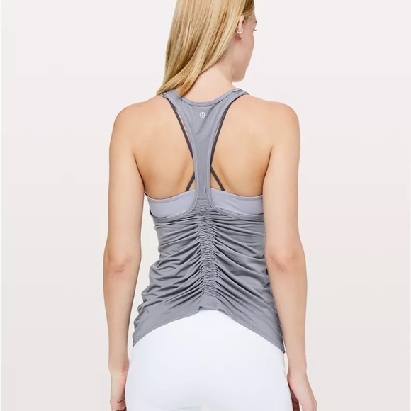 LULULEMON DEEP STRETCH RUCHED BACK HIGH NECK TANK LIGHT PURPLE/PERIWINKLE 2 - Picture 2 of 4